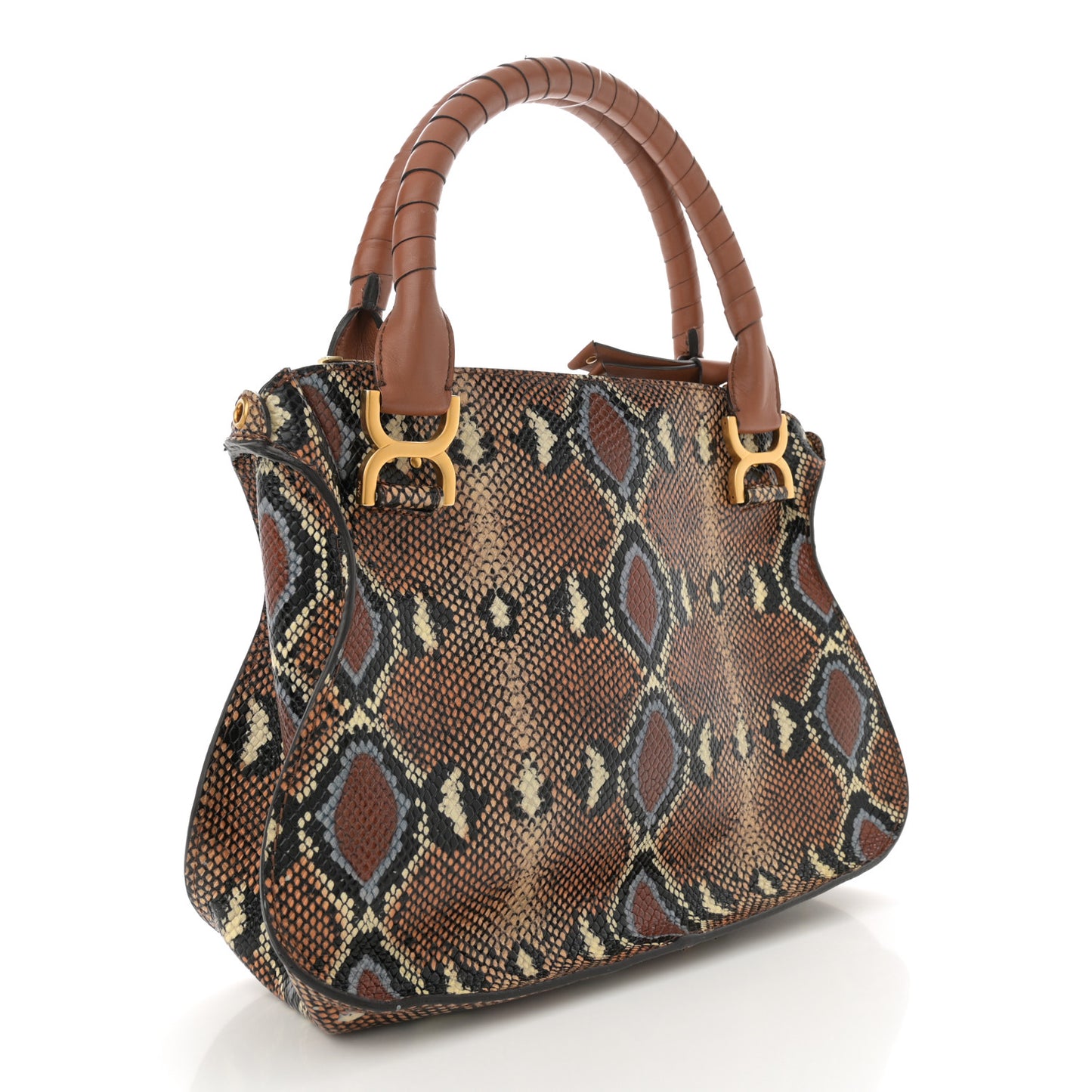 Snakeskin Embossed Calfskin Medium Marcie Satchel Brown Multicolor