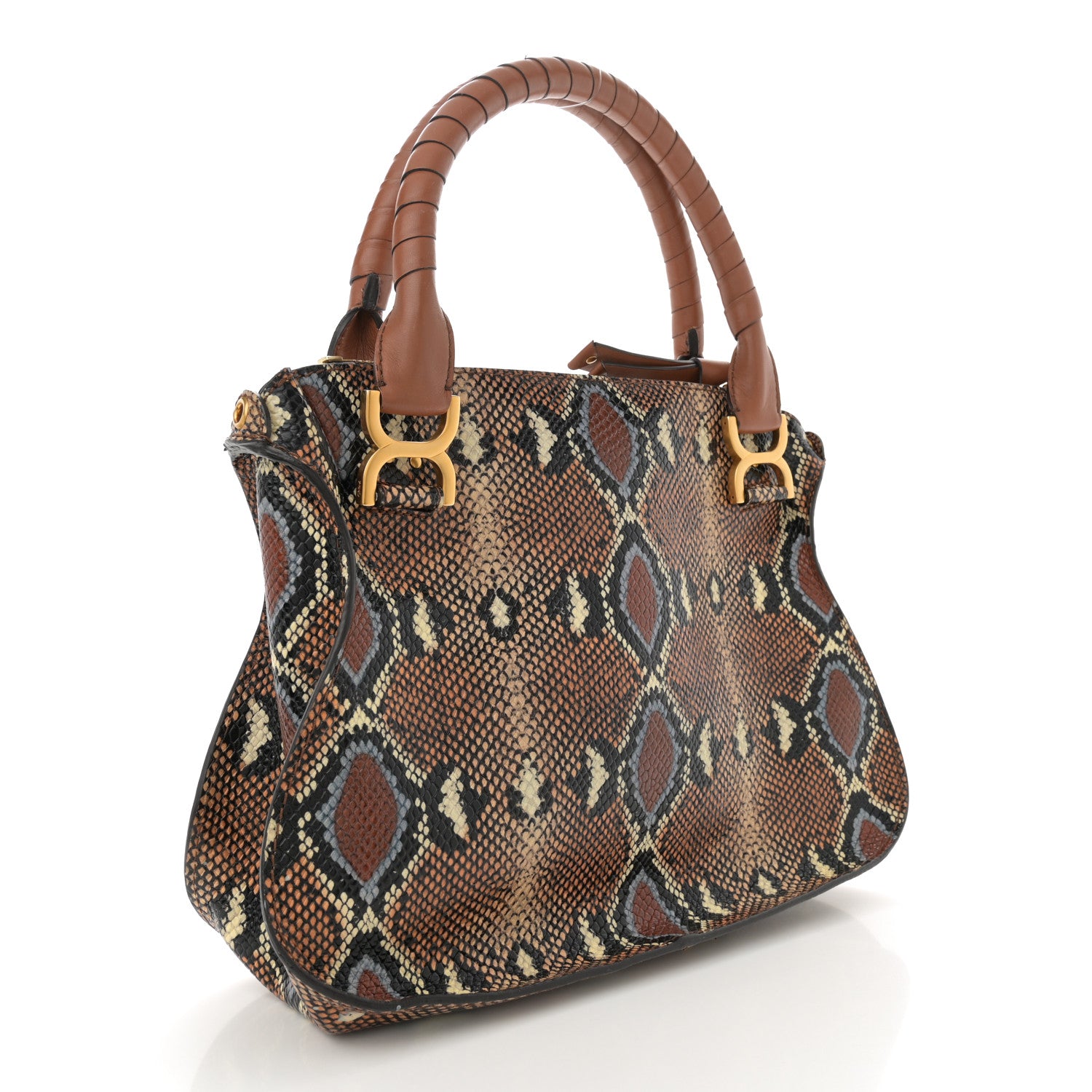 Chloe Snakeskin Embossed Calfskin Medium Marcie Satchel Brown Multicolor 3 of 12