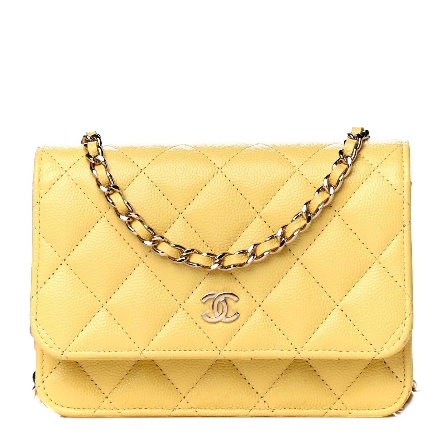 Caviar Quilted Mini Wallet On Chain WOC Yellow