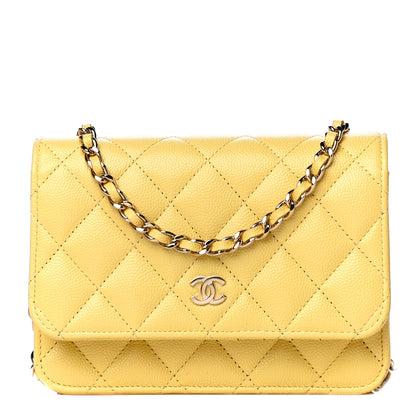 Chanel Caviar Quilted Mini Wallet On Chain WOC Yellow 1 of 12