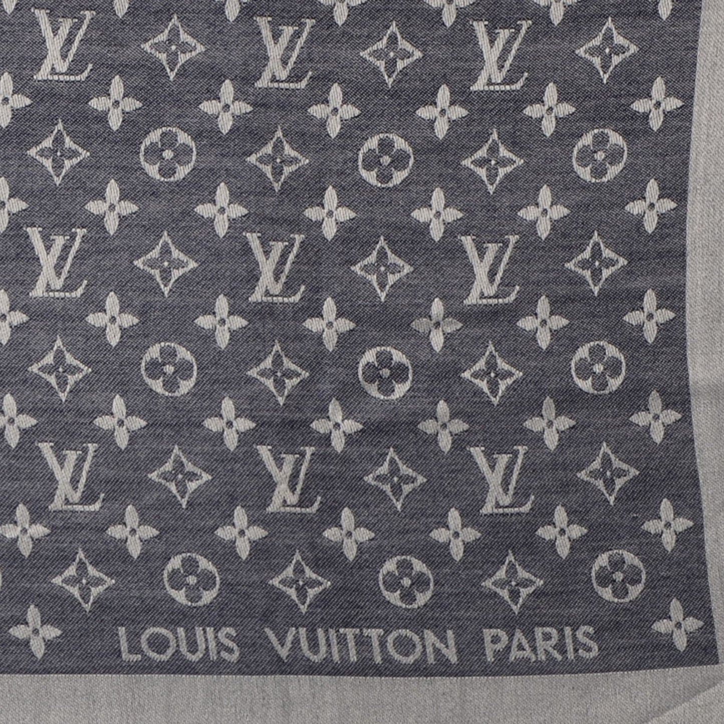 Silk Wool Monogram Denim Shawl Blue