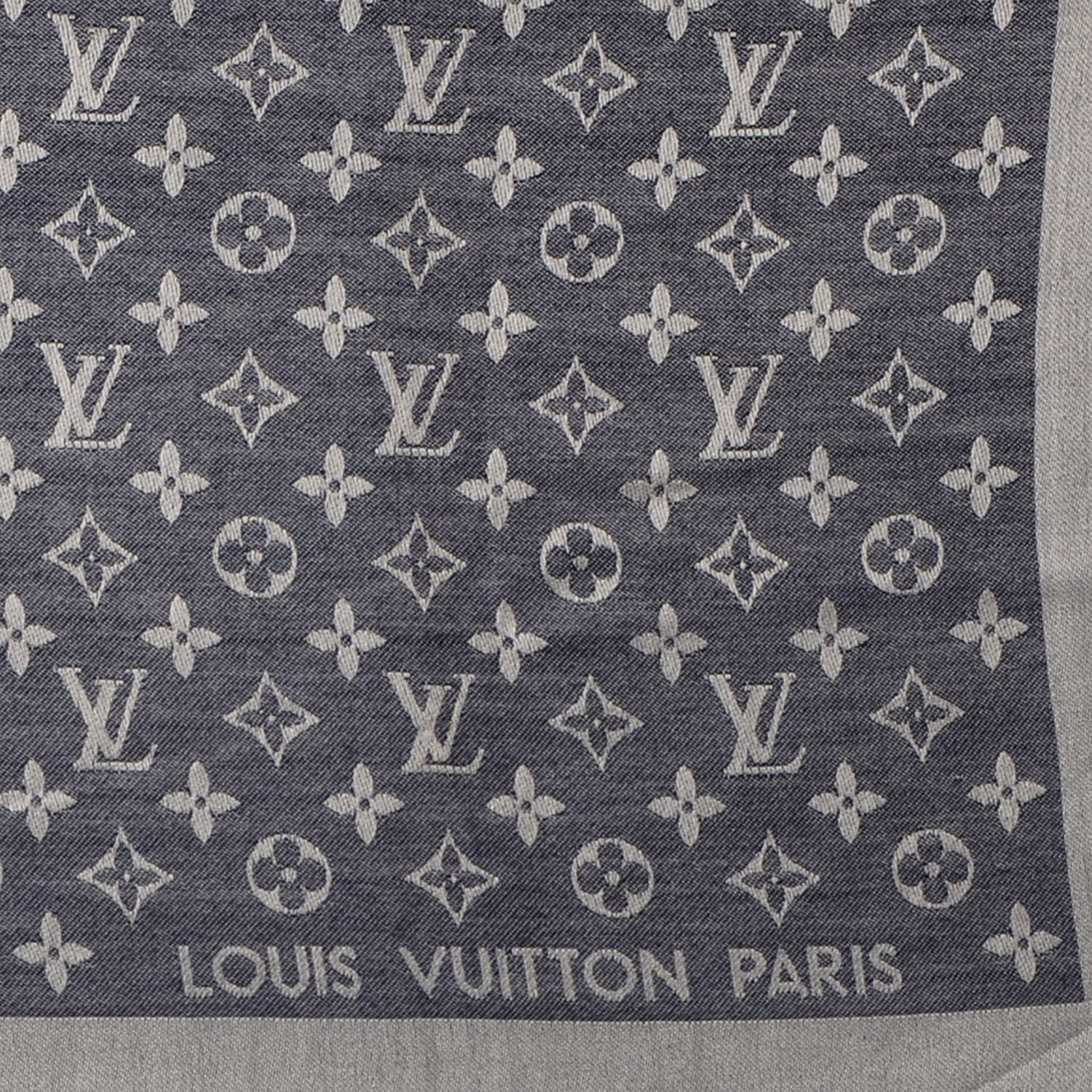 Louis Vuitton Silk Wool Monogram Denim Shawl Blue 4 of 5