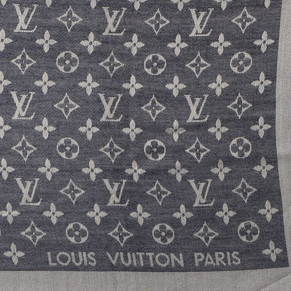 Louis Vuitton Silk Wool Monogram Denim Shawl Blue 4 of 5