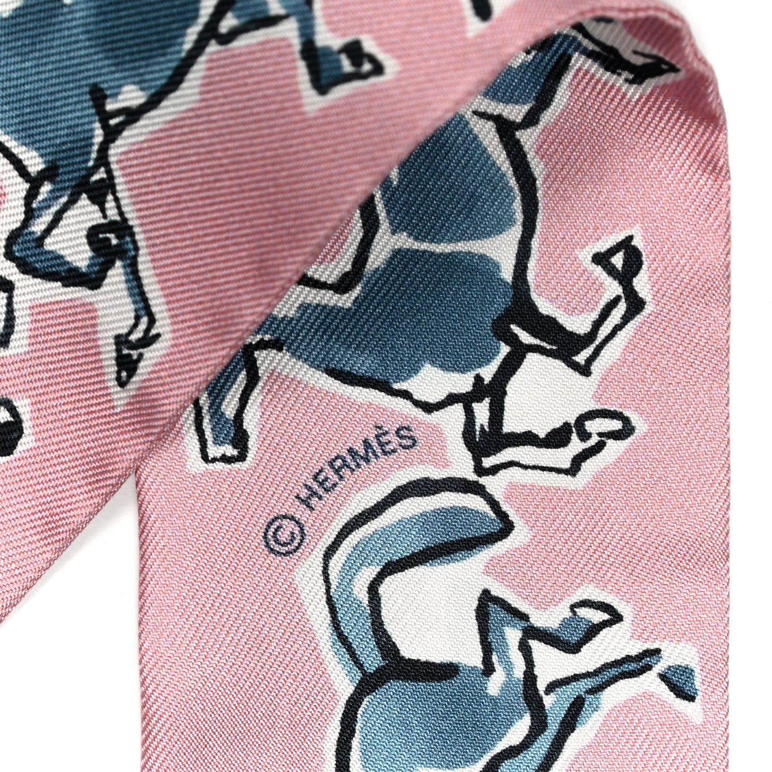 Hermes Silk Chevaux En Liberte Twilly Vieux Rose Bleu 4 of 4