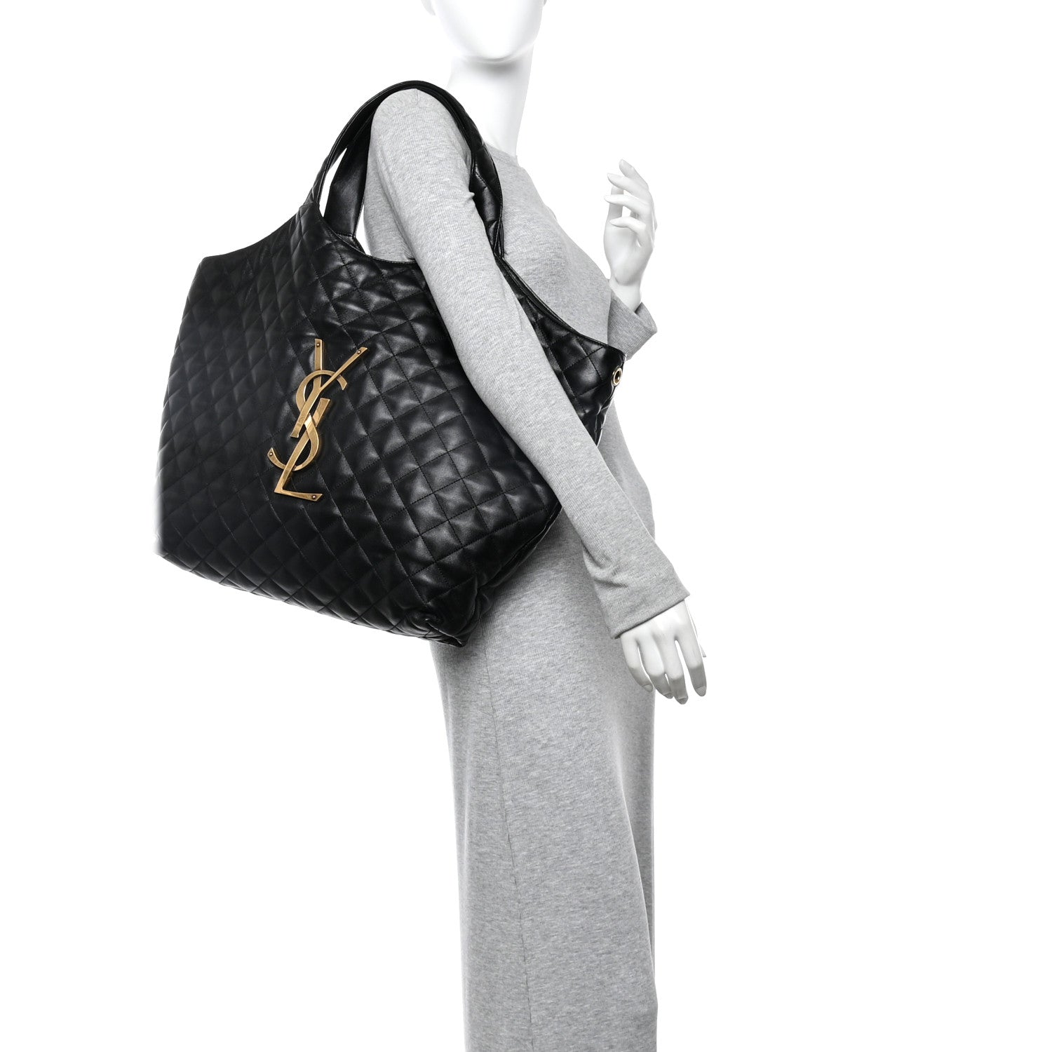 Saint Laurent Lambskin Quilted Maxi Icare Shopping Tote Black 2 of 11
