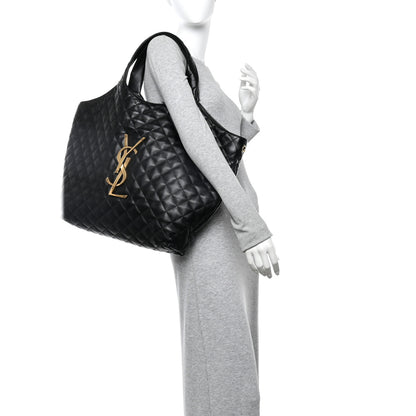 Saint Laurent Lambskin Quilted Maxi Icare Shopping Tote Black 2 of 11