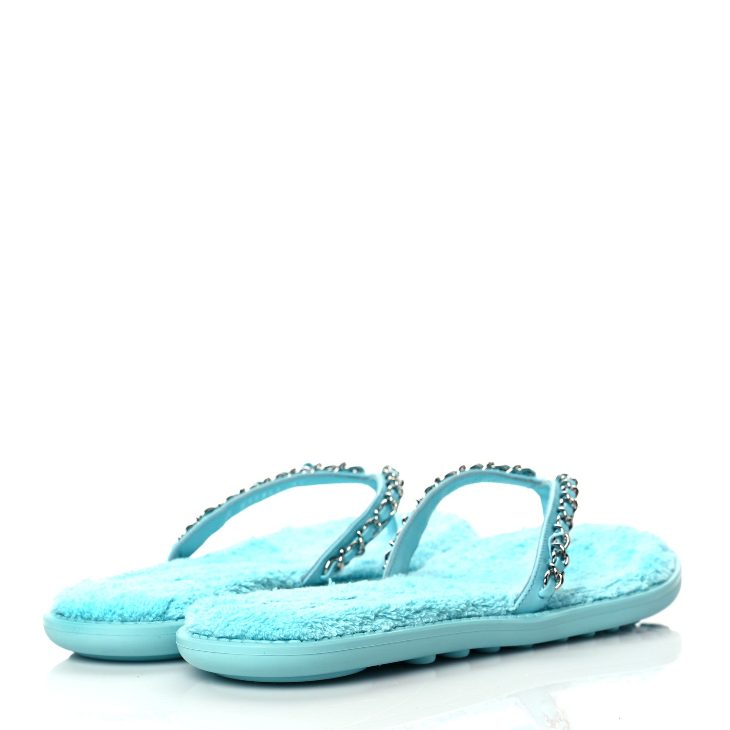 Chanel Calfskin CC Chain Thong Sandals 39 Light Blue 4 of 10