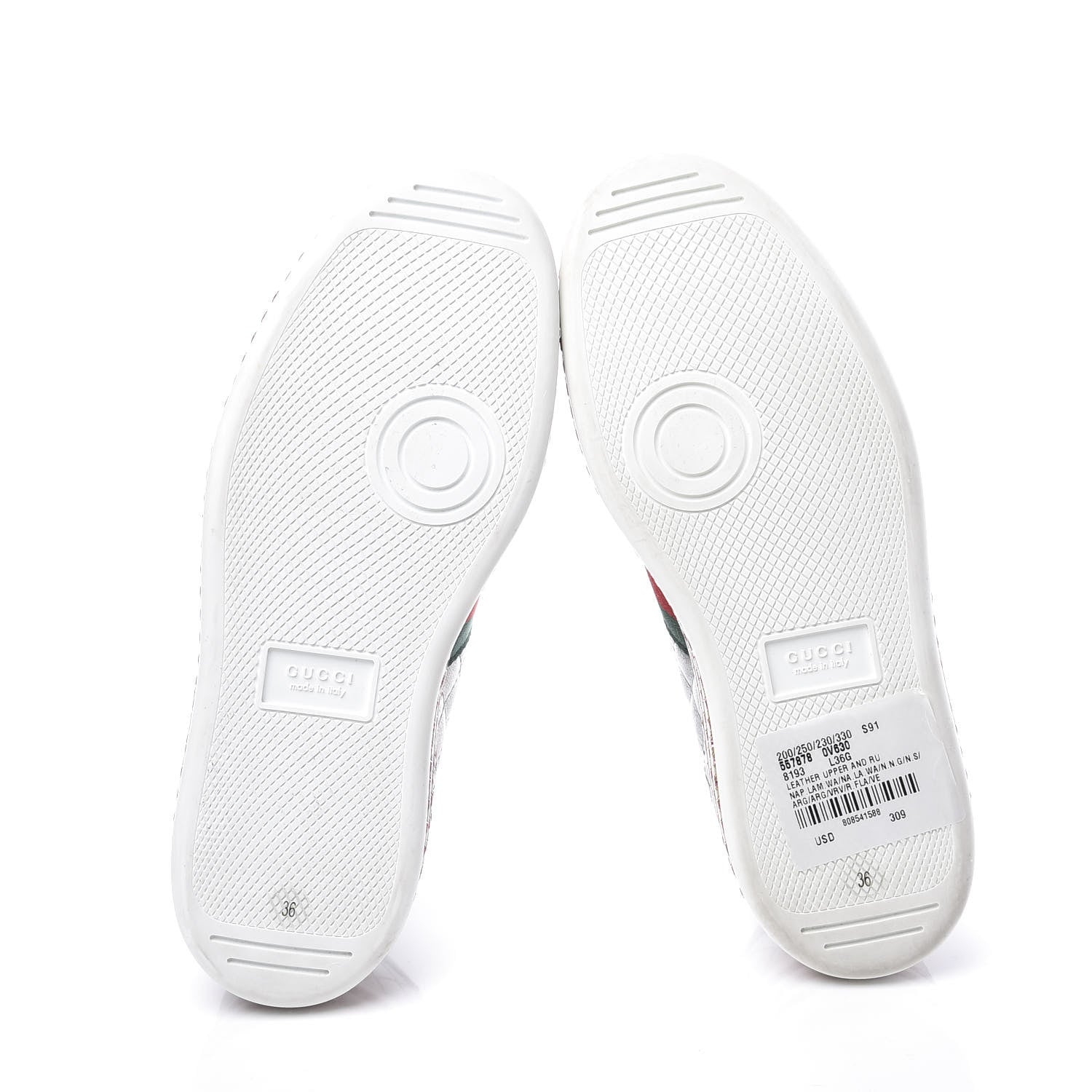 Gucci Laminated Nappa Crystal Web Bee Embroidered Trapuntata Womens Ace Platform Sneakers 36 Argento 5 of 10