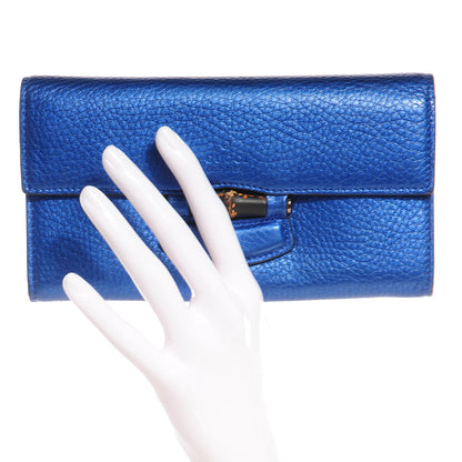 Gucci Metallic Leather Nouveau Bamboo Wallet Electric Blue 2 of 8