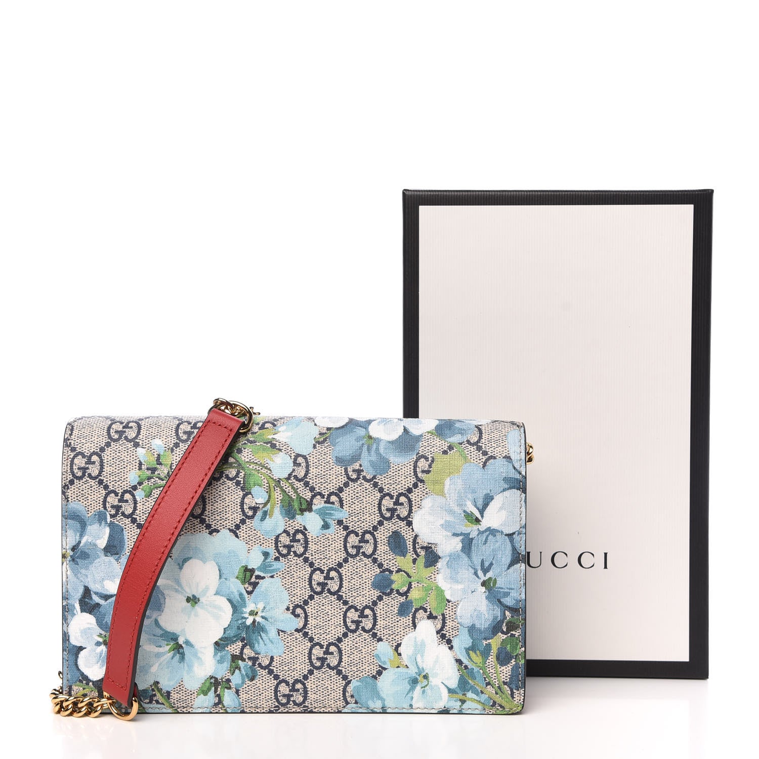 Gucci GG Supreme Monogram Blooms Chain Wallet Blue 10 of 10