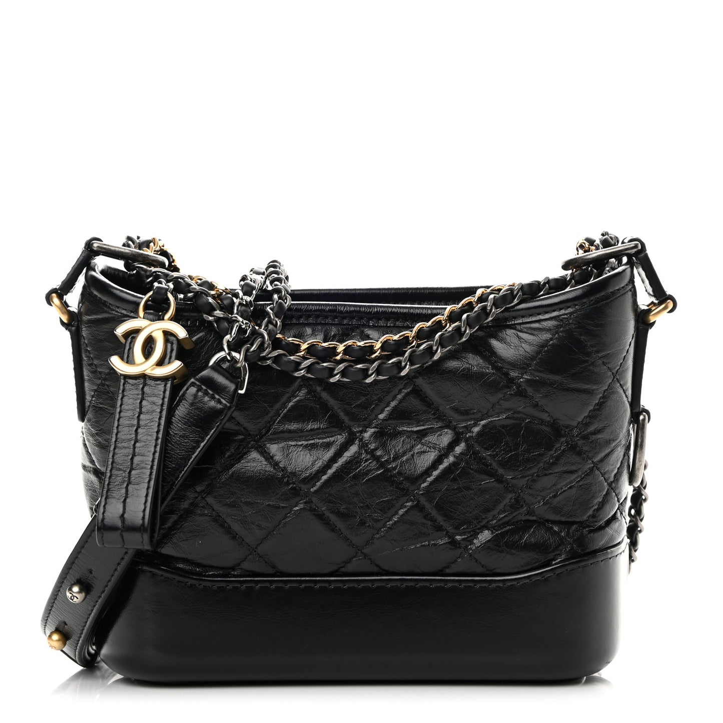 Aged Calfskin Quilted Small Gabrielle Hobo Black