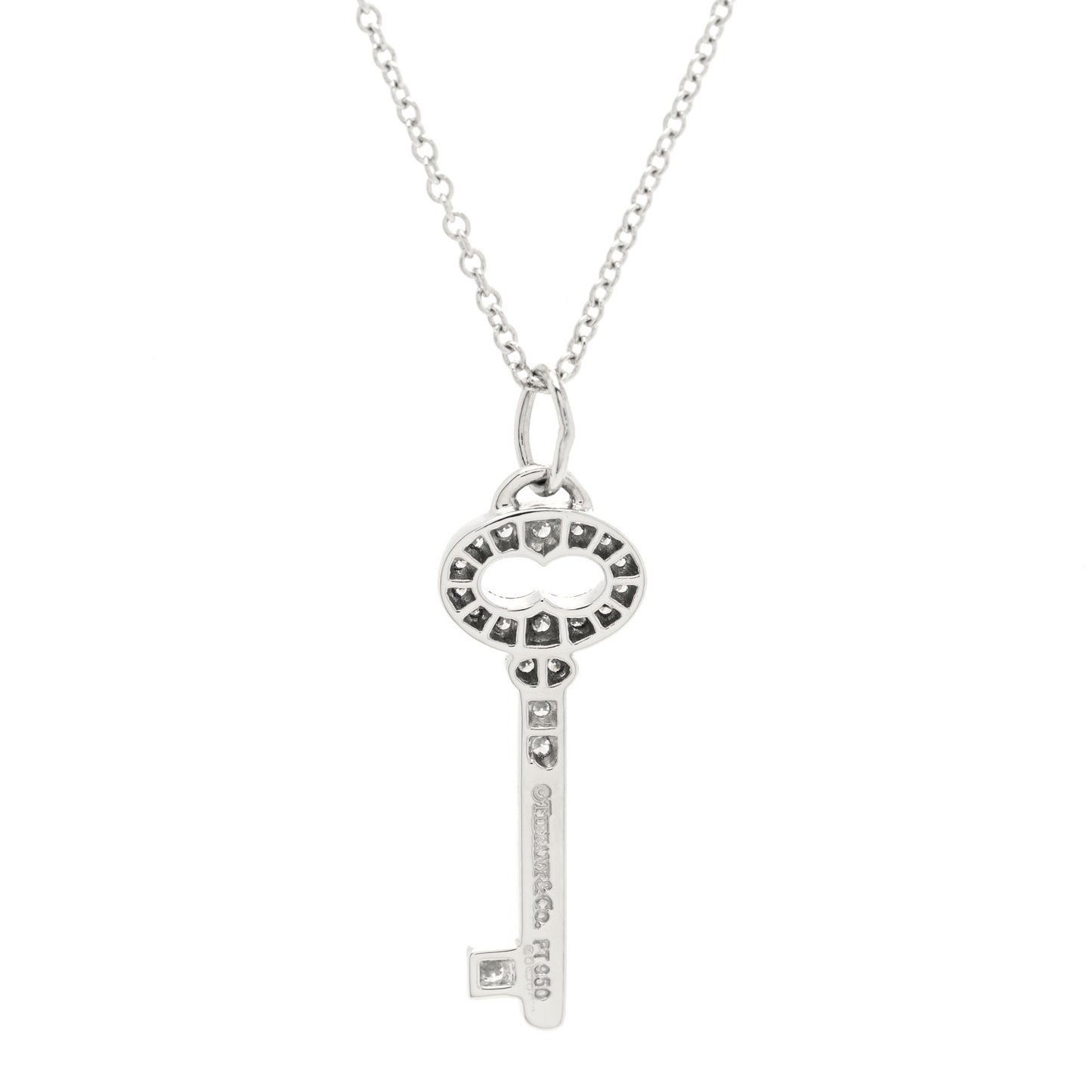 Platinum Diamond Mini Vintage Oval Key Pendant Necklace