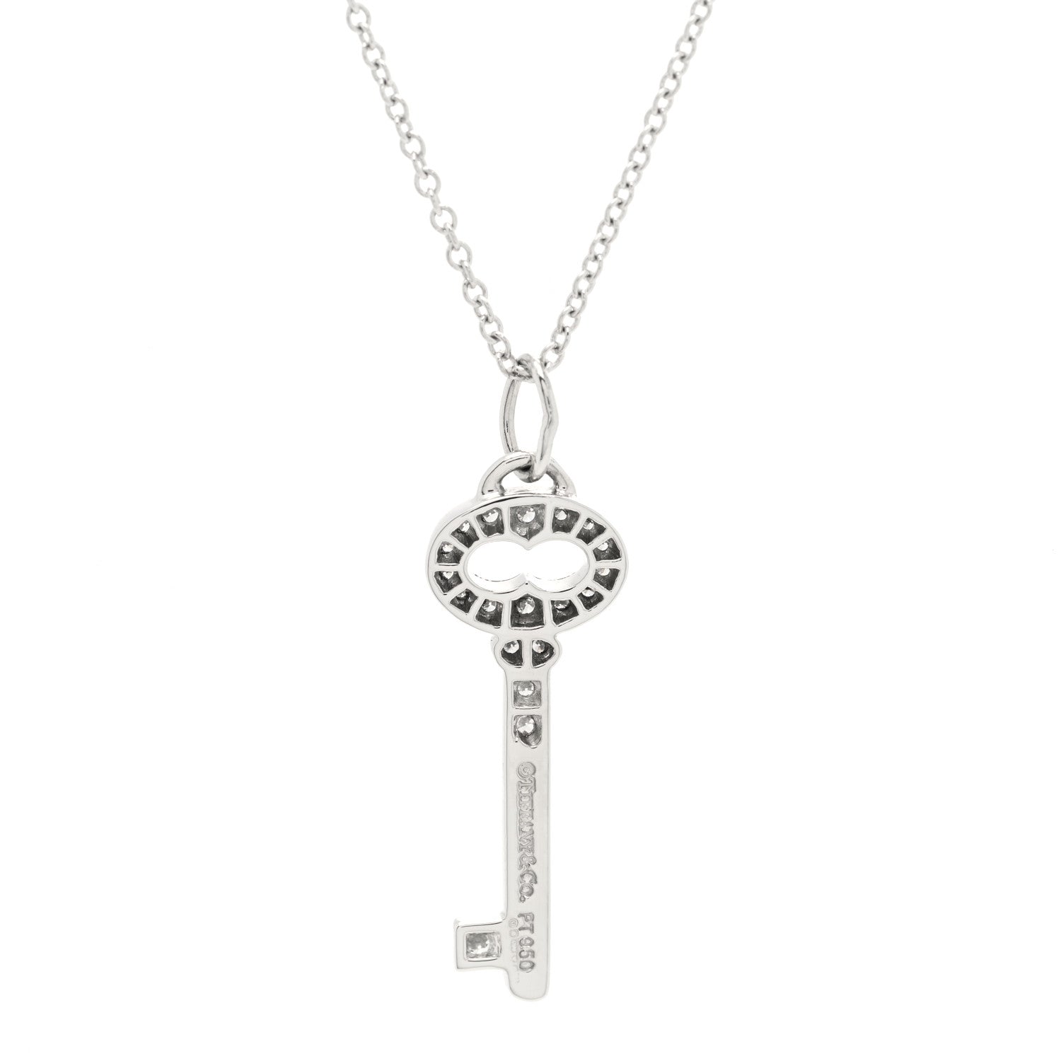 Tiffany Platinum Diamond Mini Vintage Oval Key Pendant Necklace 6 of 7