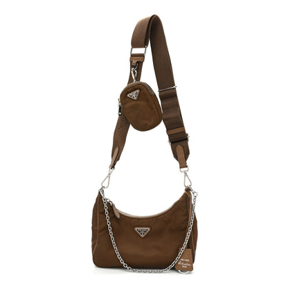 Prada Tessuto Nylon Saffiano Re-Edition 2005 Shoulder Bag Cacao 1 of 15