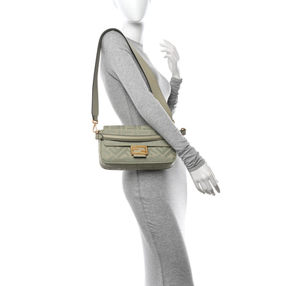 Fendi Canvas Vitello King FF Embroidered Baguette Green Tea 2 of 11