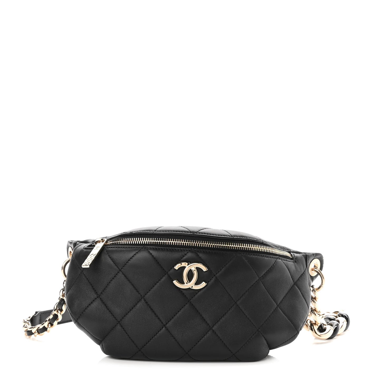 Lambskin Quilted Resin Bi-Color Waist Bag Fanny Pack Black