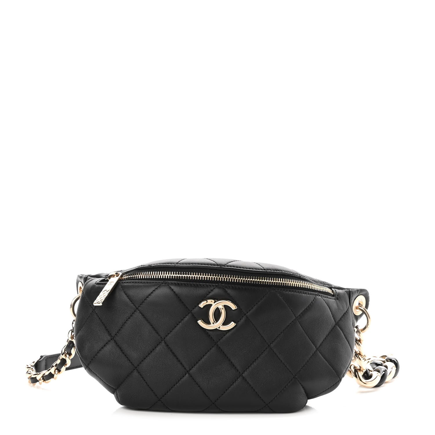 Chanel Lambskin Quilted Resin Bi-Color Waist Bag Fanny Pack Black 1 of 10