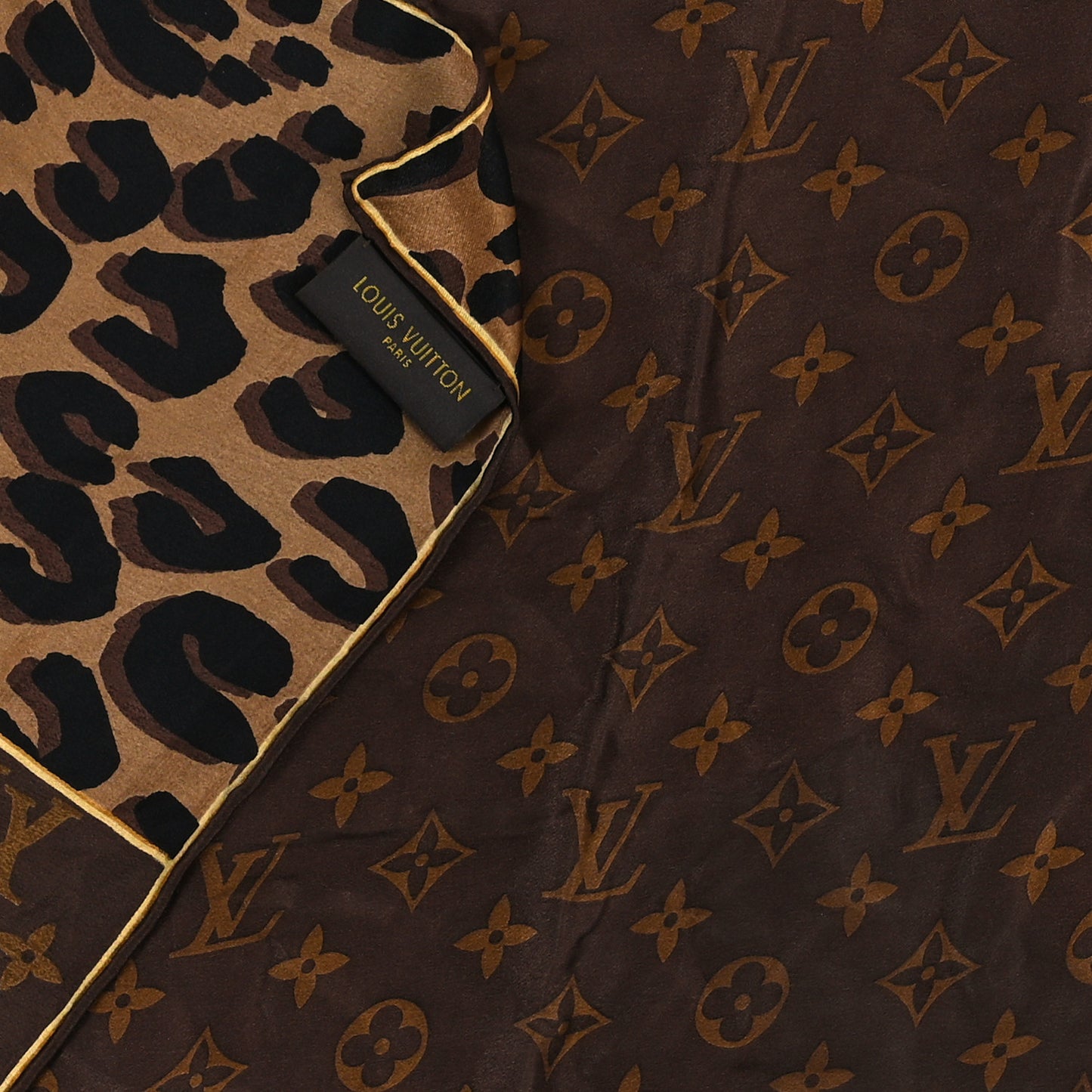 Silk Leopard Monogram Square Scarf