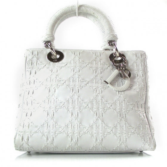 Leather Cannage Stitched Lady Dior White