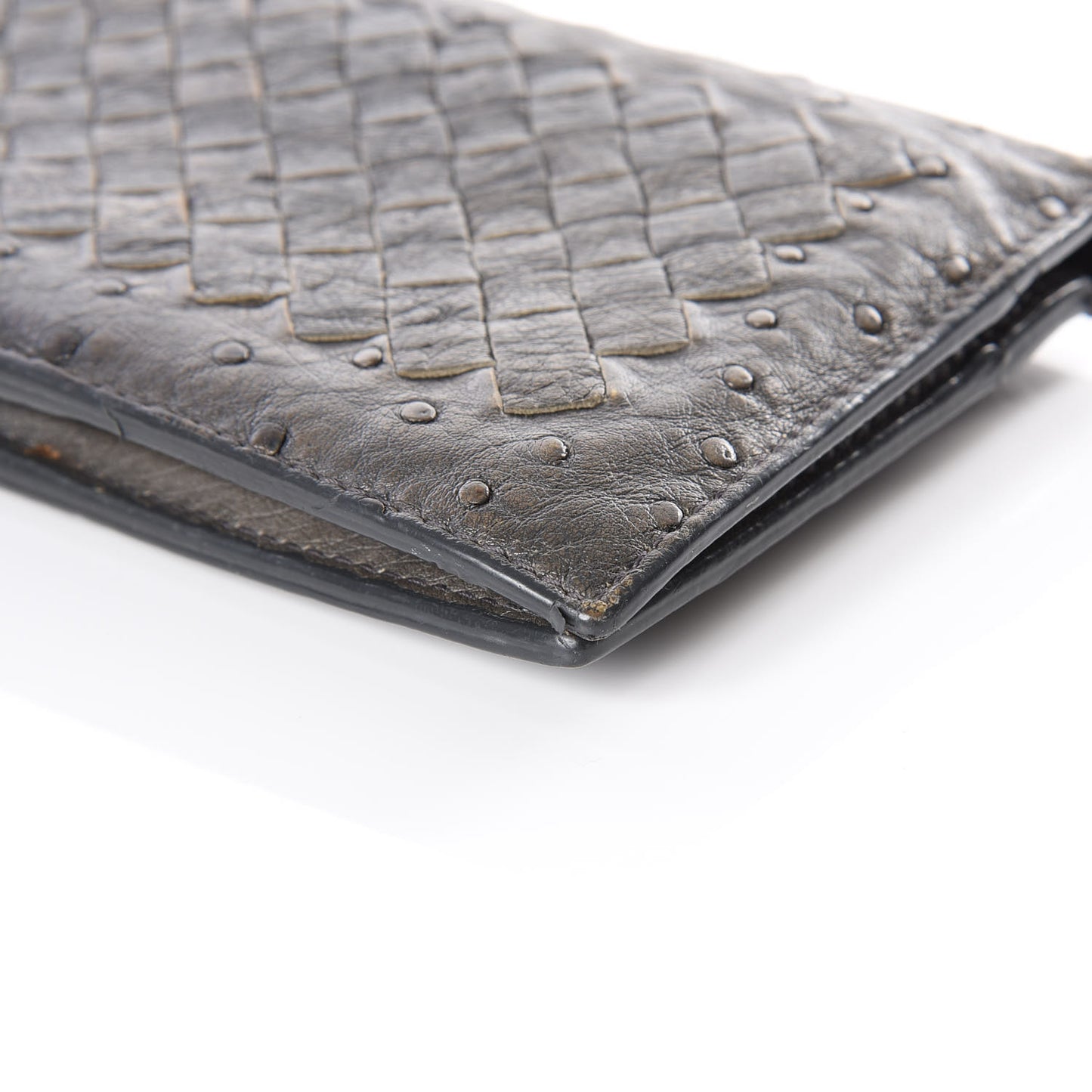 Ostrich Intrecciato Long Bi-Fold Wallet Ardoise