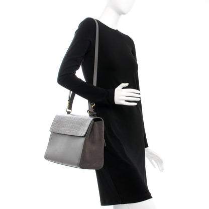 Saint Laurent Calfskin Crocodile Embossed Medium Moujik Top Handle Bag Fog 2 of 11