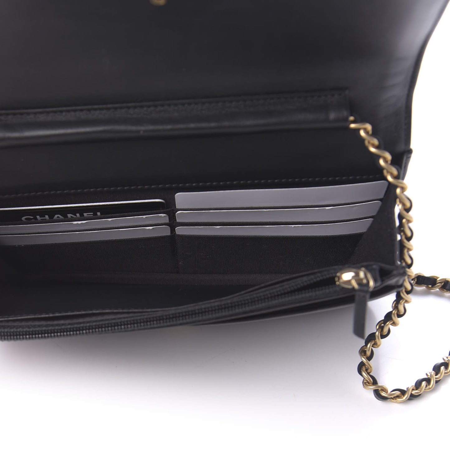 Calfskin Quilted Chain Around Boy Wallet On Chain WOC Black