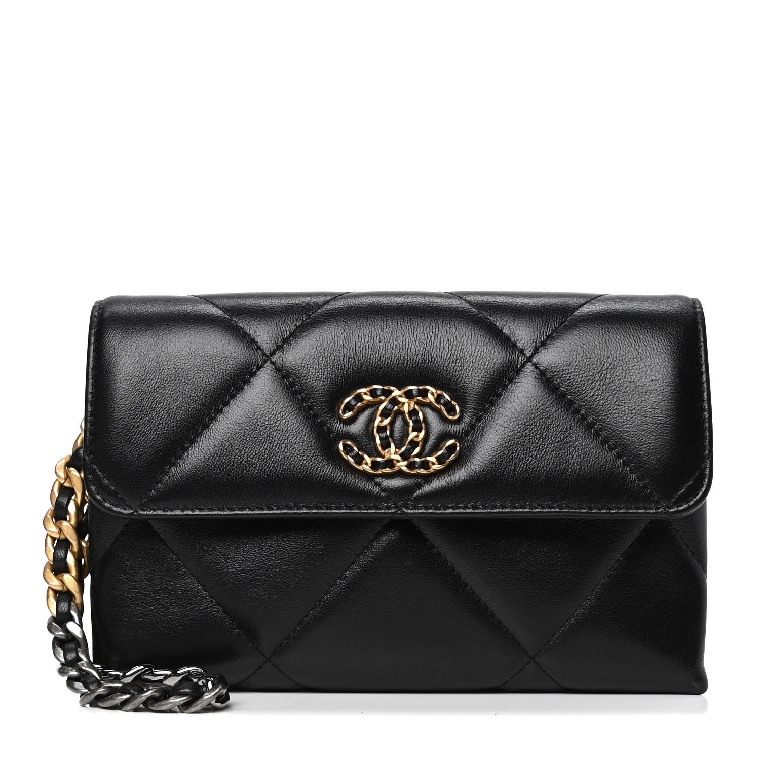 Chanel Lambskin Quilted Chanel 19 Flap Clutch Black 1 of 4