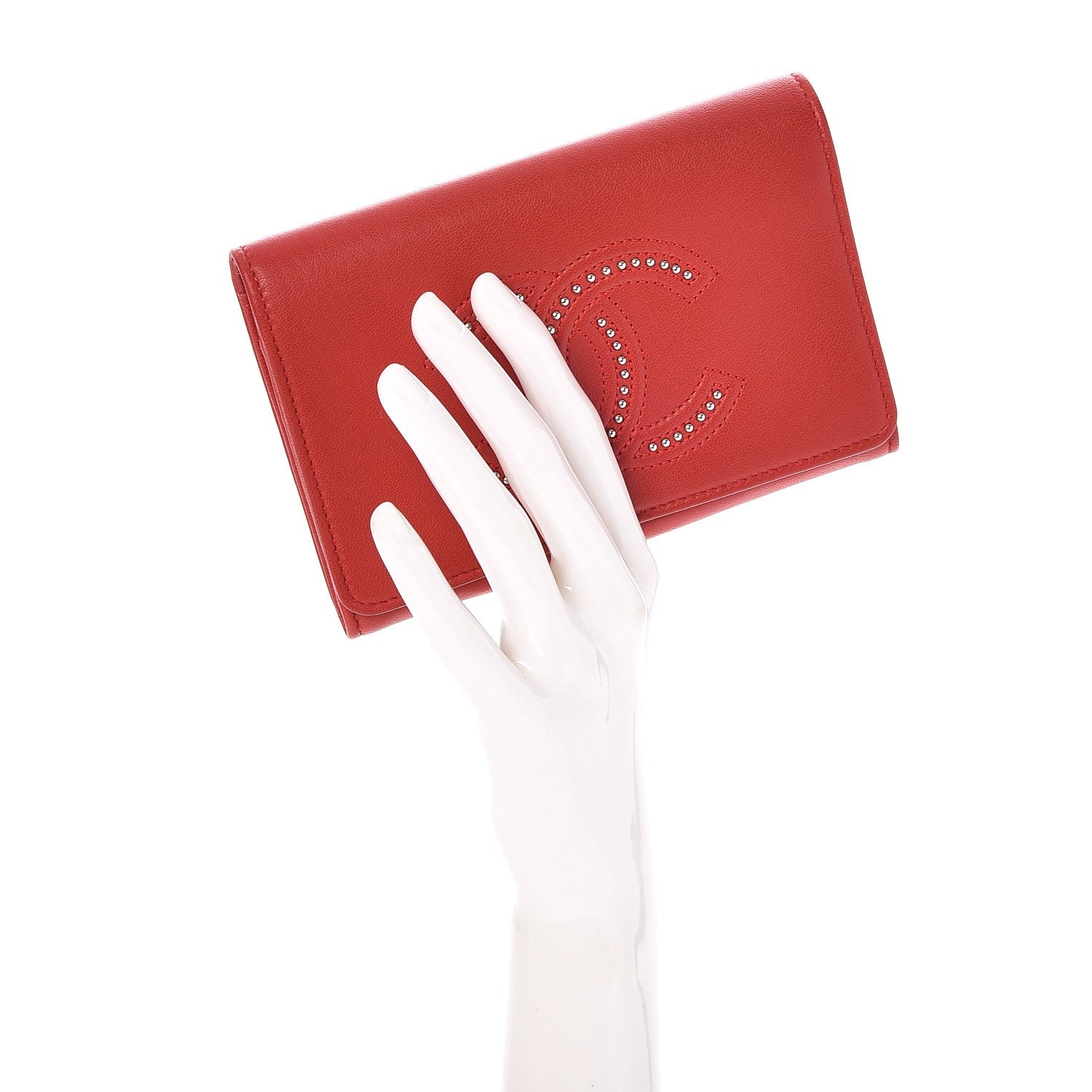 Chanel Lambskin Studded Timeless CC Small Flap Wallet Red 2 of 9