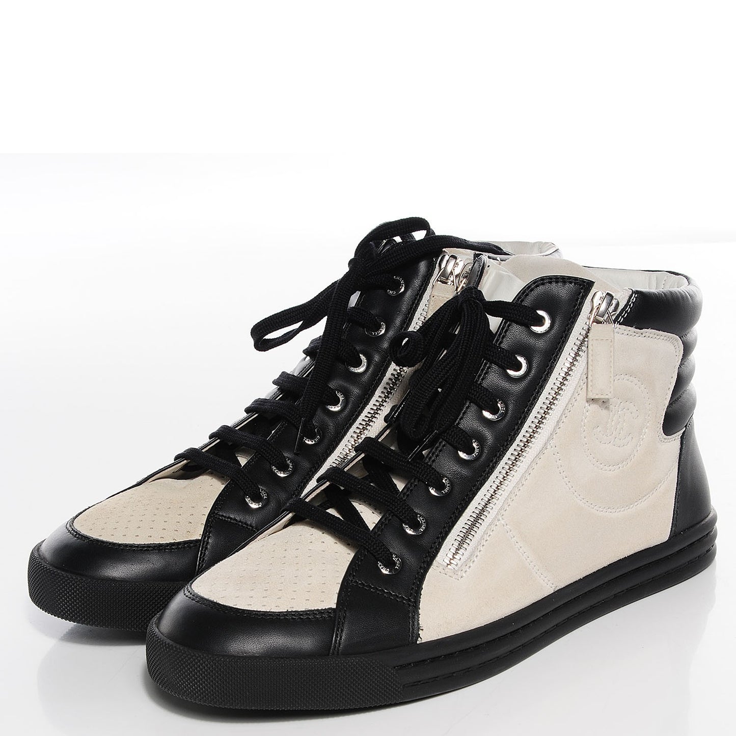 Calfskin Suede Zipped Sneakers Beige Clair Black 41