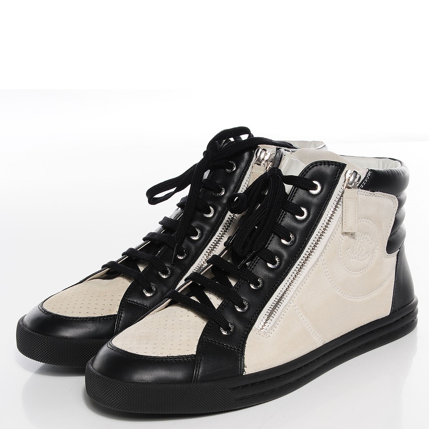 Chanel Calfskin Suede Zipped Sneakers Beige Clair Black 41 3 of 8