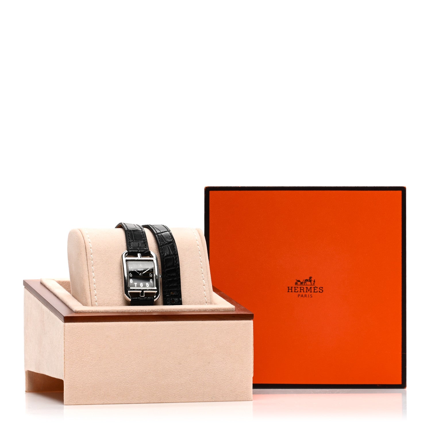 Hermes Stainless Steel Alligator 23mm Cape Cod Double Tour Quartz Watch Noir 5 of 5