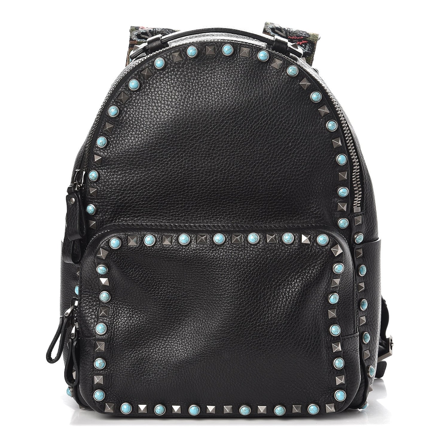 VALENTIN Pebbled Calfskin Medium Rockstud Rolling Backpack Black