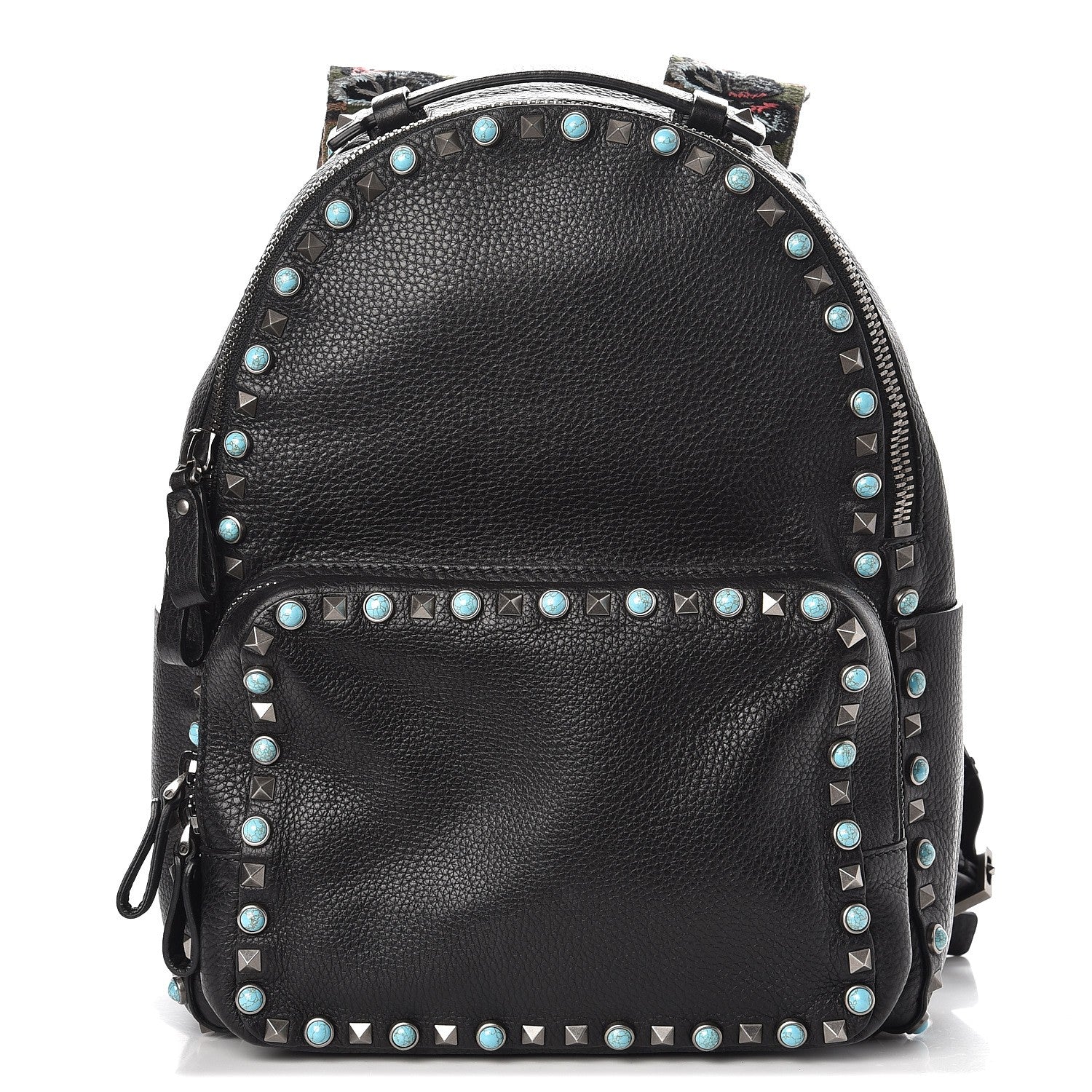 Valentino Garavani VALENTIN Pebbled Calfskin Medium Rockstud Rolling Backpack Black 1 of 7