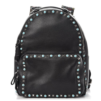 Valentino Garavani VALENTIN Pebbled Calfskin Medium Rockstud Rolling Backpack Black 1 of 7