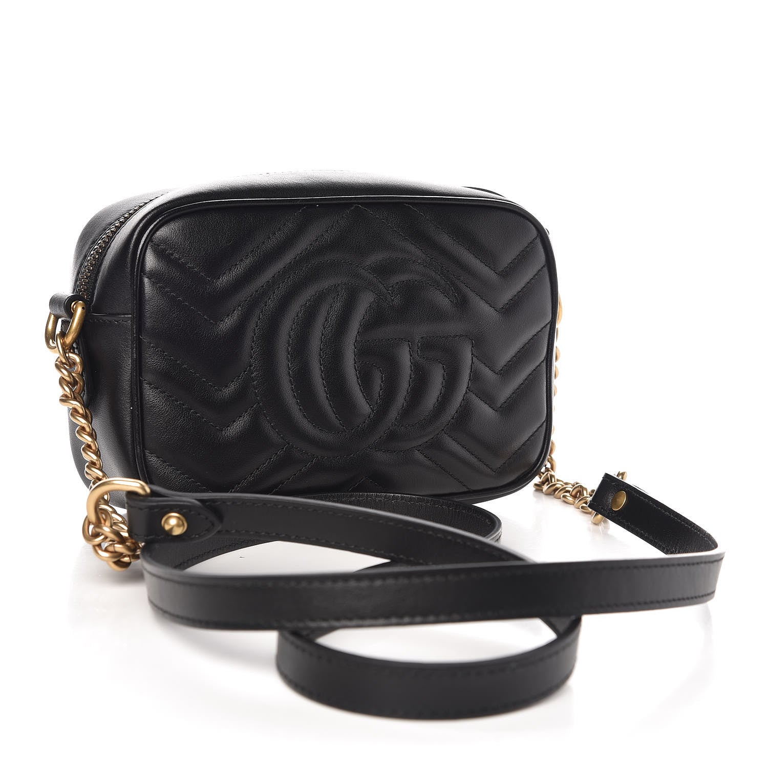 Gucci Calfskin Matelasse Mini GG Marmont Chain Shoulder Bag Black 3 of 9