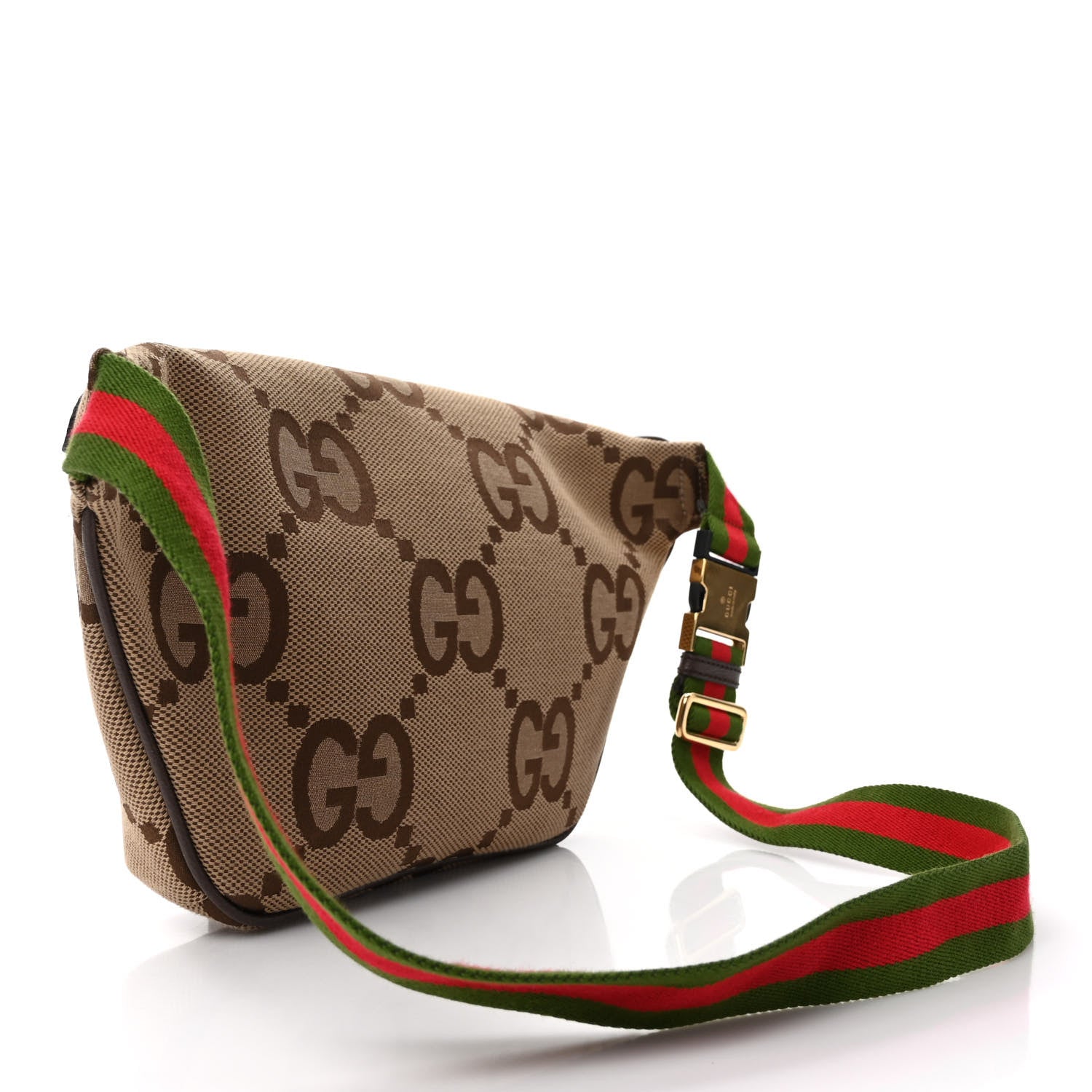 Gucci Monogram Jumbo GG Textured Dollar Calfskin Web Belt Bag Camel Ebony New Acero 3 of 8
