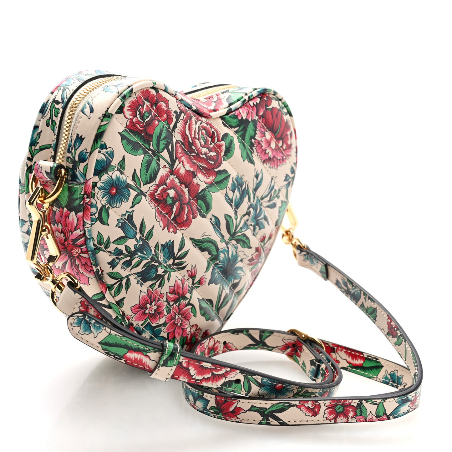 Calfskin Matelasse Diagonal Brit Roses Print Mini Interlocking G Heart Shoulder Bag White Multicolor