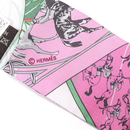 Hermes Silk Cheval Phoenix Twilly Fuchsia Vert Rose 3 of 4