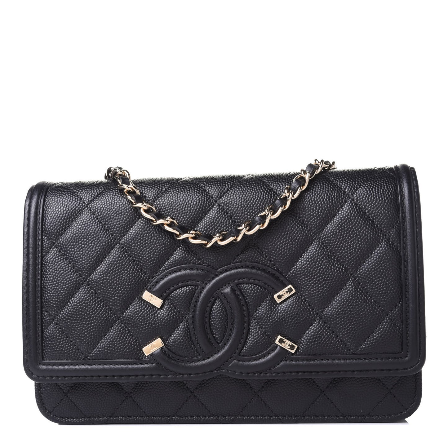 Caviar Quilted CC Filigree Wallet On Chain WOC Black