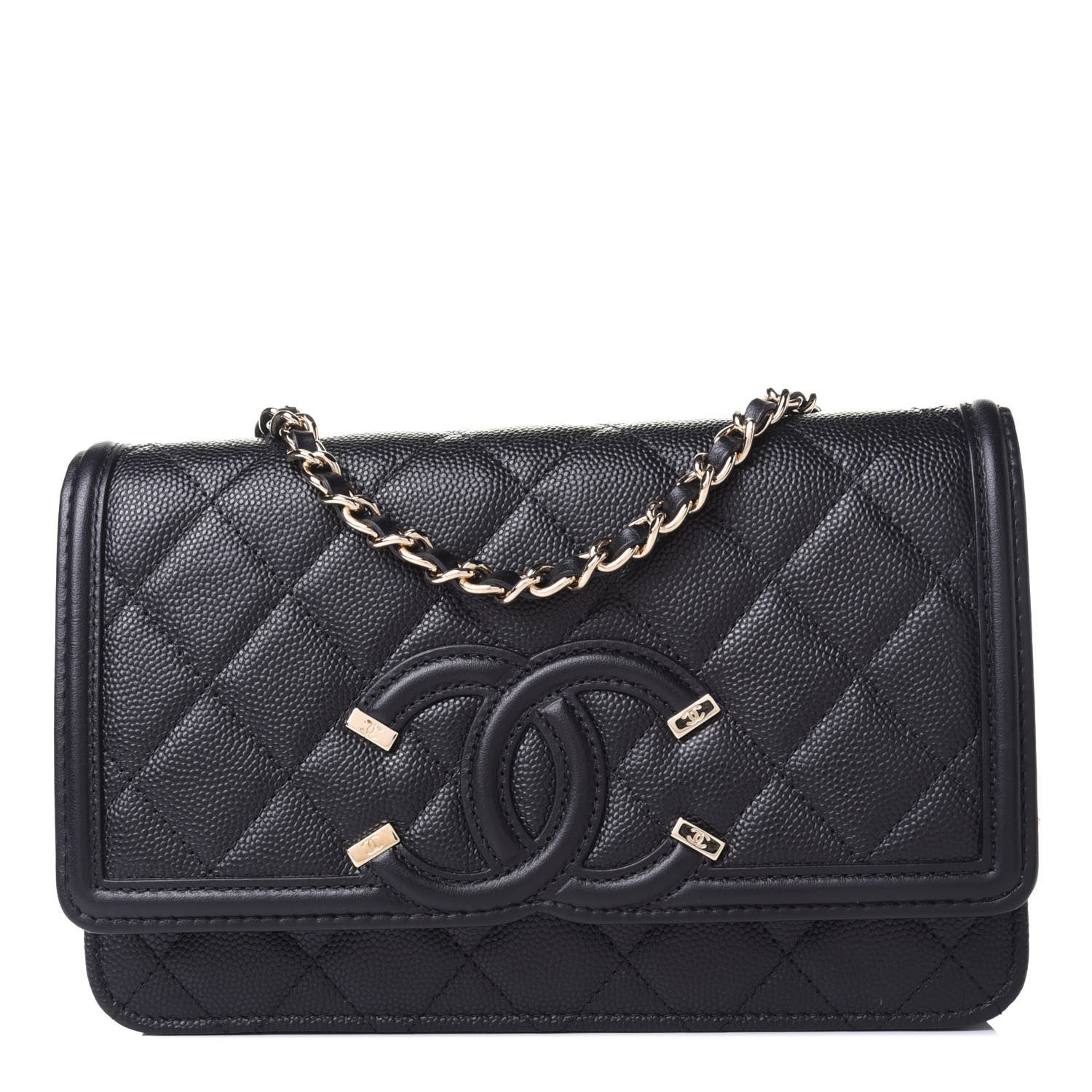 Chanel Caviar Quilted CC Filigree Wallet On Chain WOC Black 1 of 3