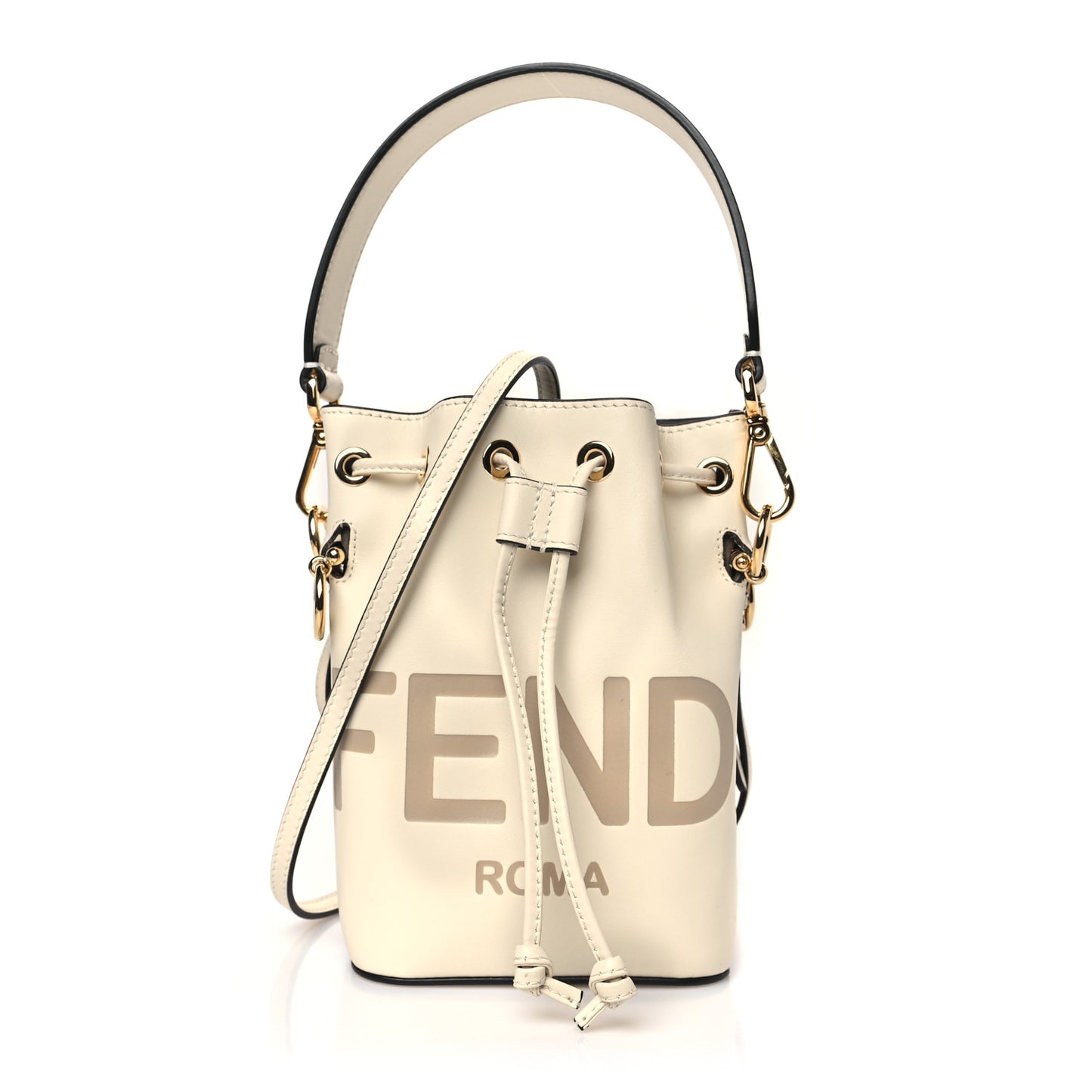 Vitello King F is Fendi Logo Embossed Mini Mon Tresor Bucket Bag White