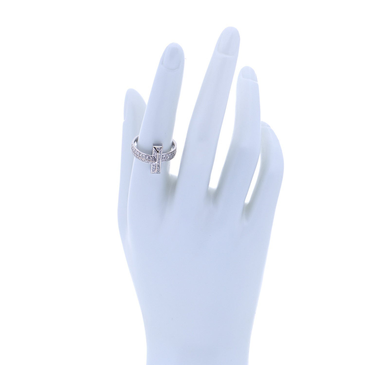 Tiffany 18K White Gold Diamond T T1 Wide Ring 56 7.5 2 of 6