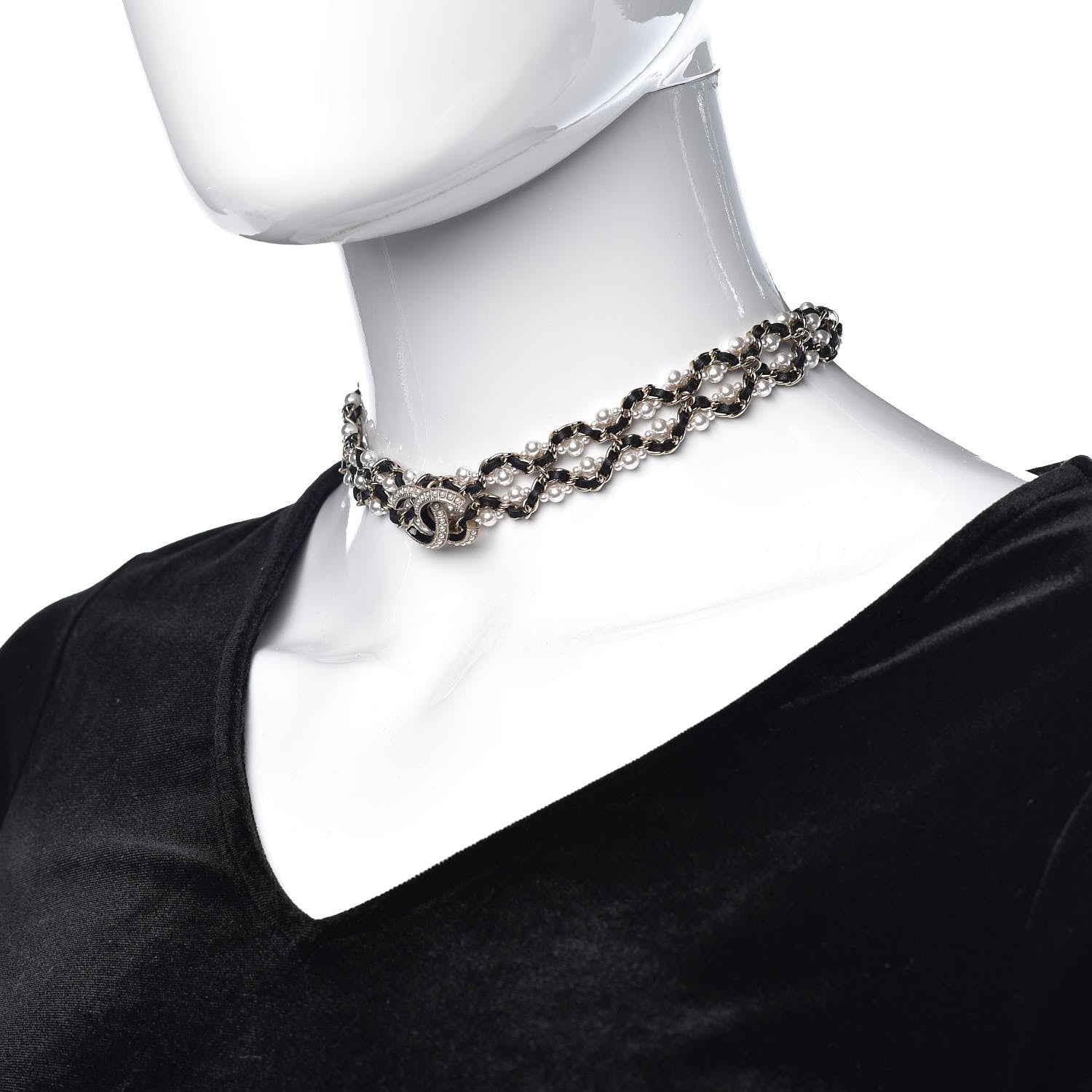 Chanel Pearl Lambskin CC Chain Twist Choker Necklace Black Gold 2 of 7