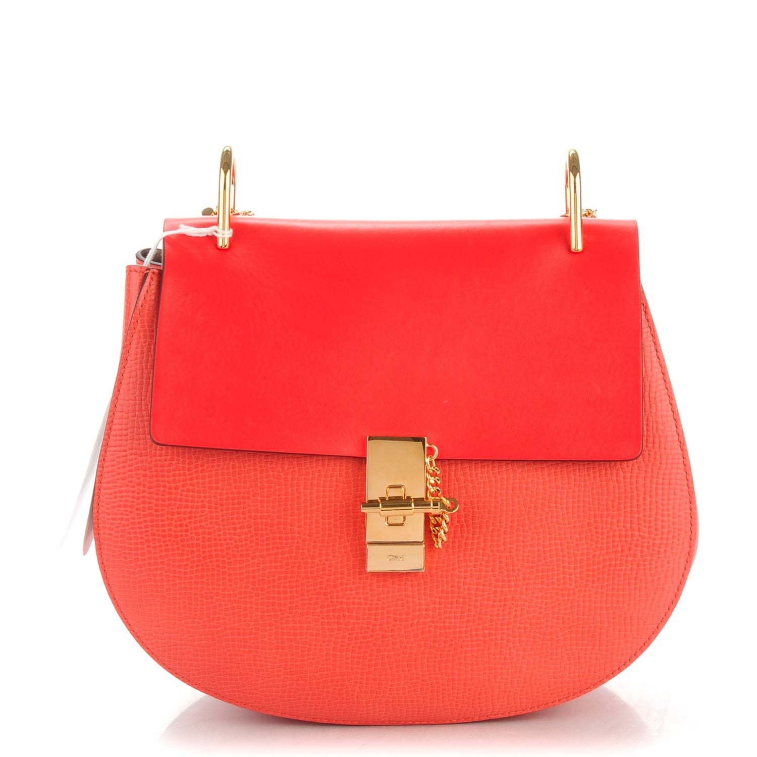 Chloe Grained Calfskin Lambskin Medium Drew Shoulder Bag Coral Pop 1 of 7