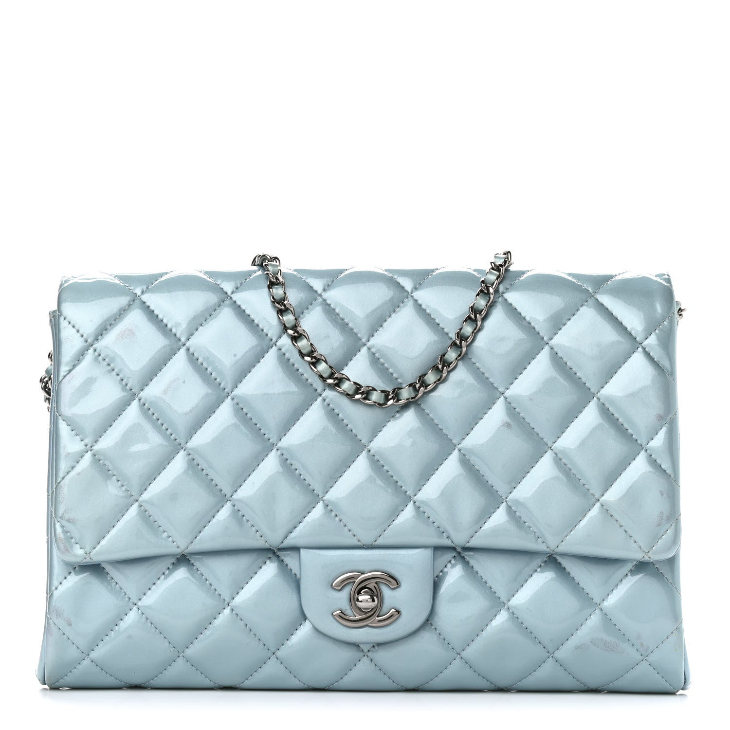 Chanel Patent Quilted Clutch With Chain Flap Blue 1 of 10