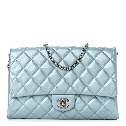 Chanel Patent Quilted Clutch With Chain Flap Blue 1 of 10