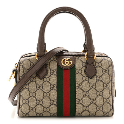 Gucci GG Supreme Monogram Textured Dollar Calfskin Web Mini Ophidia Top Handle Bag Beige Ebony New Acero 1 of 12