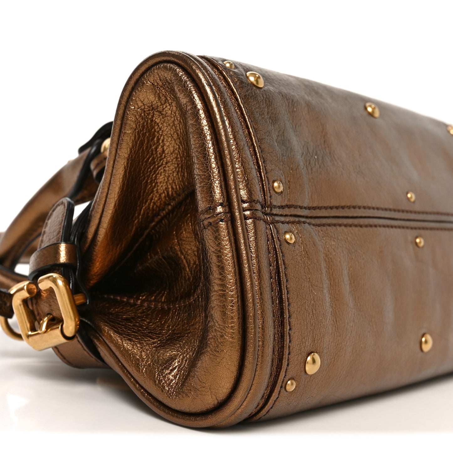 Metallic Calfskin Small Paddington Satchel Golden Brown