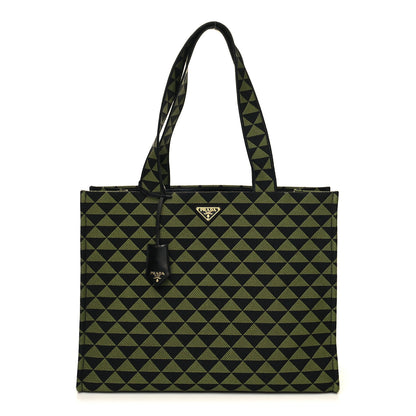 Prada Jacquard Saffiano Triangolo Symbole Embroidered Shopping Tote Black Edera 1 of 9