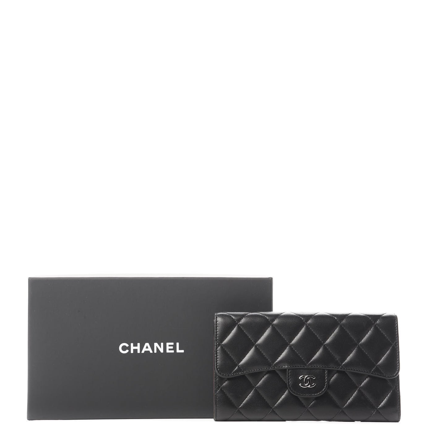Lambskin Quilted Large Flap Wallet Black